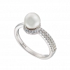 Oxzen δαχτυλίδι ασημένιο με πέρλα και λευκά ζιργκόν