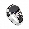 Oxzen ασημένιο ανδρικό δαχτυλίδι, με οβάλ πέτρα μαύρο αχάτη