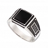 Oxzen ανδρικό δαχτυλίδι από ασήμι επιπλατινωμέμο με τετράγωνη μαύρη πέτρα αχάτη