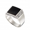 Oxzen ανδρικό ασημένιο δαχτυλίδι επιπλατινωμένο με τετράγωνη μαύρη πέτρα αχάτη