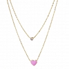 Oxzen γυναικείο κολιέ από ανοξείδωτο ατσάλι διπλό με ροζ καρδιά και λευκό ζιργκόν