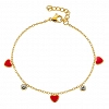 Oxzen γυναικείο βραχιόλι ατσάλινο με κρεμαστές κόκκινες καρδούλες