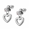 Oxzen σκουλαρίκια κρεμαστά ατσάλινα καρδούλα κρεμαστή με λευκό ζιργκόν
