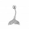 Σκουλαρίκι αφαλού από χειρουργικό ατσάλι, ουρά φάλαινας με λευκά ζιργκόν