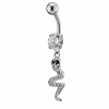 Σκουλαρίκι αφαλού από χειρουργικό ατσάλι, φίδι με λευκά ζιργκόν