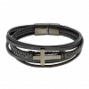 Oxzen δερμάτινο ανδρικό βραχιόλι από ανοξείδωτο ατσάλι με σταυρό