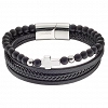 Oxzen ανδρικό βραχιόλι ατσάλινο με δέρμα, τέσσερις σειρές