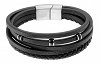 Βραχιόλι ατσάλινο με δέρμα μαύρο πενταπλό