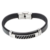 Βραχιόλι ατσάλινο με δέρμα PU ταυτότητα ασημί με μαύρο