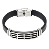 Βραχιόλι ατσάλινο με δέρμα PU ταυτότητα ασημί με μαύρο
