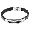 Βραχιόλι ατσάλινο με δέρμα PU ταυτότητα μαύρη