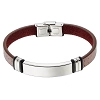 Βραχιόλι ατσάλινο με δέρμα PU ταυτότητα με καφέ δέρμα