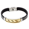 Βραχιόλι ατσάλινο με δέρμα PU ταυτότητα επιχρυσωμένη με μαίανδρο