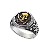 Δαχτυλίδι ανδρικό από ανοξείδωτο ατσάλι ασημόχρυσο με νεκροκεφαλή